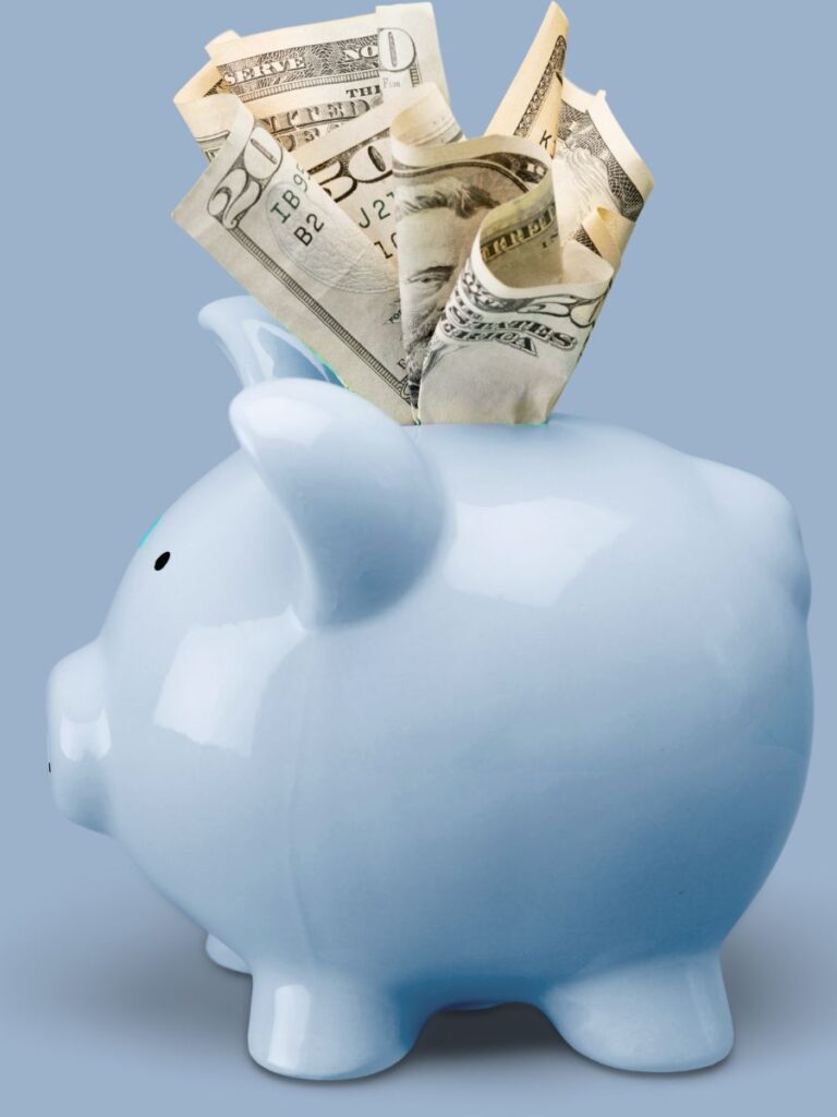 Piggy bank with money.