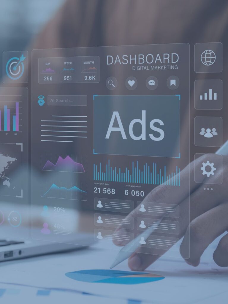 Person analyzing a digital advertising dashboard with performance charts and data, representing the measurable impact of local broadcast TV news.
