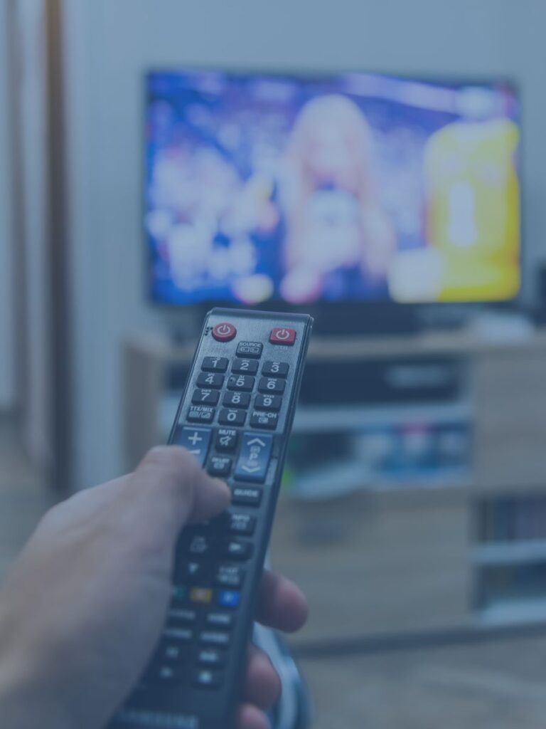 Remote being pointed at TV.