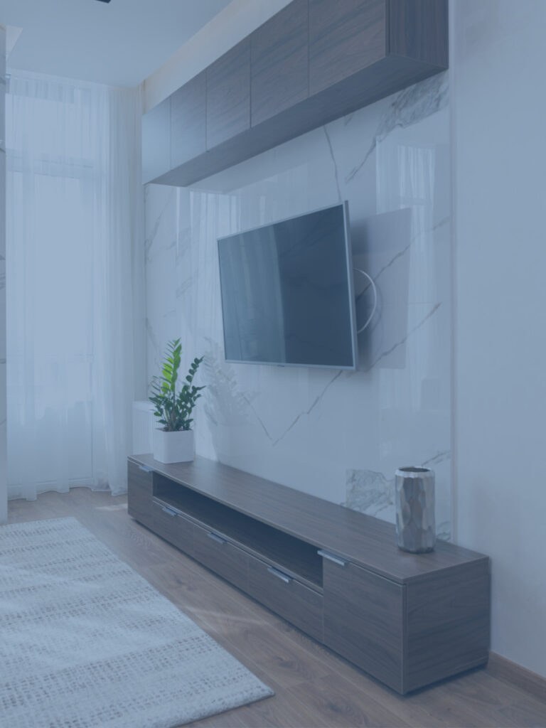 Upscale Living Room with TV on the Wall.